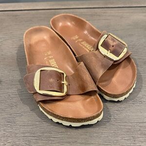 Birkenstock Brown Sandals with Gold Buckle